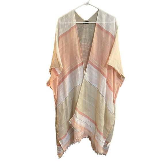 Coco + Carmen Open Front Kimona Peach White Pink One Size Polyester - Picture 1 of 8